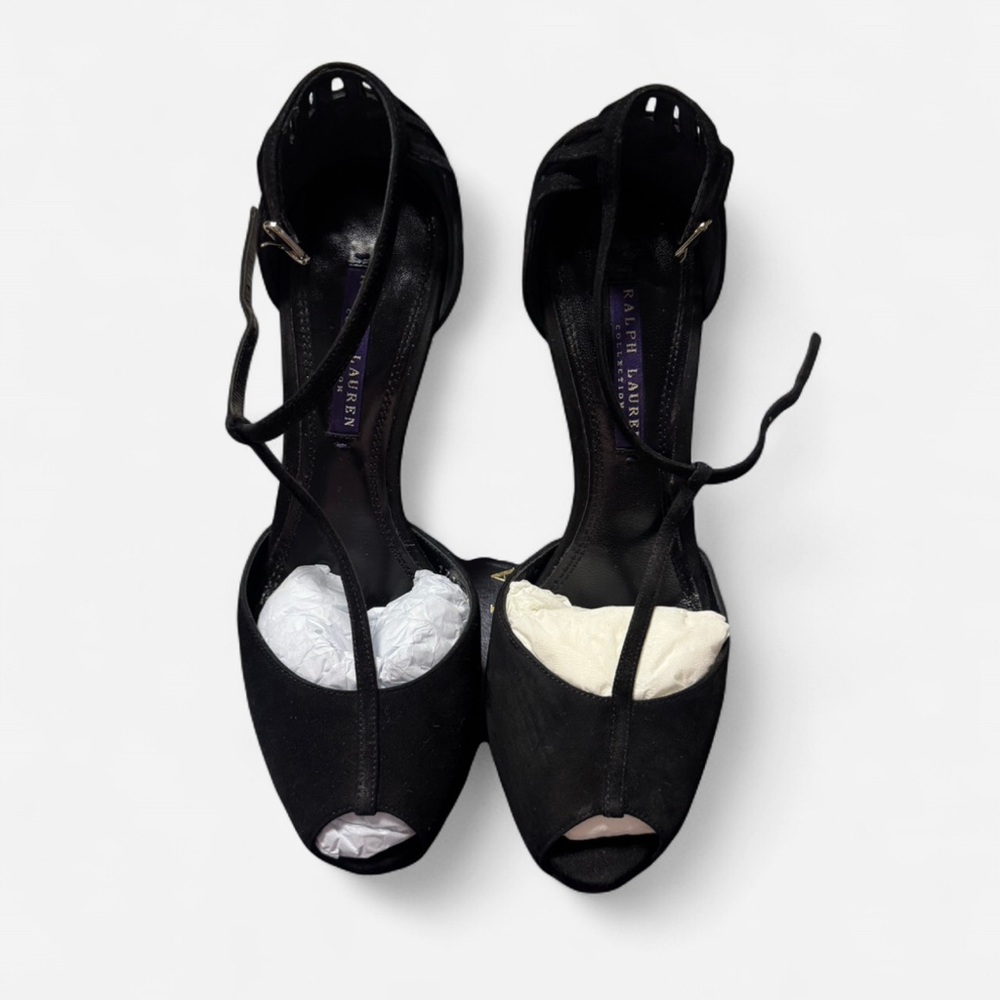 Ralph Lauren Black Peep Toe Strappy Heels